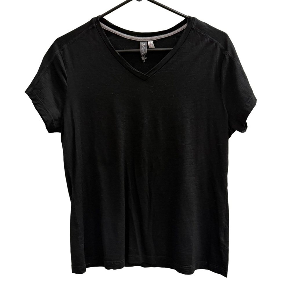 IBEX Short Sleeve V-Neck Shirt Merino Wool Black Size Large USA made